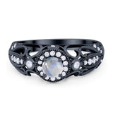 Art Deco Round Natural Stone Filigree Ring