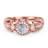 Art Deco Round Natural Stone Filigree Ring
