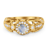 Art Deco Round Natural Stone Filigree Ring
