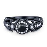 Art Deco Round Natural Stone Filigree Ring