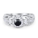 Art Deco Round Natural Stone Filigree Ring