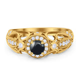 Art Deco Round Natural Stone Filigree Ring