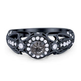 Art Deco Round Natural Stone Filigree Ring