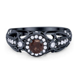 Art Deco Round Natural Stone Filigree Ring