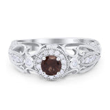 Art Deco Round Natural Stone Filigree Ring