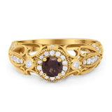 Art Deco Round Natural Stone Filigree Ring