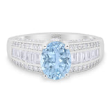 Art Deco Oval Natural Aquamarine Cocktail Ring 925 Sterling Silver