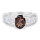 Art Deco Oval Natural Chocolate Smoky Quartz Cocktail Ring 925 Sterling Silver