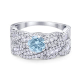 Two Piece Round Natural Aquamarine Infinity Ring 925 Sterling Silver