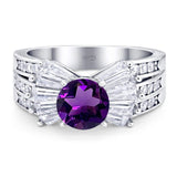 Art Deco Round Natural Amethyst Stackable Cocktail Ring 925 Sterling Silver