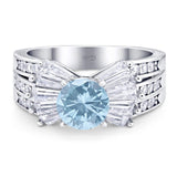 Art Deco Round Natural Aquamarine Stackable Cocktail Ring 925 Sterling Silver