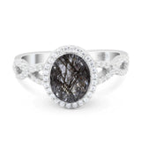 Oval Natural Rutilated Quartz Infinity Shank Twisted Ring 925 Sterling Silver