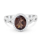 Oval Natural Chocolate Smoky Quartz Infinity Shank Twisted Ring 925 Sterling Silver