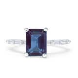 Art Deco Emerald Cut Lab Alexandrite Solitaire Wedding Ring 925 Sterling Silver