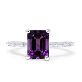 Art Deco Emerald Cut Natural Amethyst Solitaire Wedding Ring 925 Sterling Silver