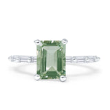 Art Deco Emerald Cut Natural Green Amethyst Prasiolite Solitaire Wedding Ring 925 Sterling Silver