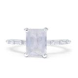 Art Deco Emerald Cut Natural Moonstone Solitaire Wedding Ring 925 Sterling Silver