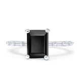 Art Deco Emerald Cut Natural Black Onyx Solitaire Wedding Ring 925 Sterling Silver