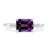 Emerald Cut Natural Amethyst Solitaire Trio Ring 925 Sterling Silver
