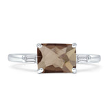 Emerald Cut Natural Chocolate Smoky Quartz Solitaire Trio Ring 925 Sterling Silver