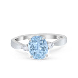 Three Stone Oval Natural Aquamarine Solitaire Rings 925 Sterling Silver
