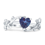 Heart Lab Alexandrite Leaf Art Deco Promise Ring 925 Sterling Silver