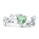 Heart Natural Green Amethyst Prasiolite Leaf Art Deco Promise Ring 925 Sterling Silver
