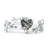 Heart Natural Rutilated Quartz Leaf Art Deco Promise Ring 925 Sterling Silver