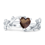 Heart Natural Chocolate Smoky Quartz Leaf Art Deco Promise Ring 925 Sterling Silver