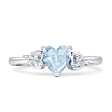 Heart Natural Aquamarine Three Stone Promise Ring 925 Sterling Silver