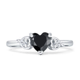 Heart Natural Black Onyx Three Stone Promise Ring 925 Sterling Silver