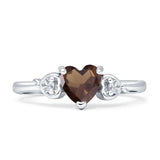 Heart Natural Chocolate Smoky Quartz Three Stone Promise Ring 925 Sterling Silver