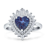 Heart Halo Lab Alexandrite Bridal Promise Ring 925 Sterling Silver
