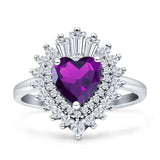 Heart Halo Natural Amethyst Bridal Promise Ring 925 Sterling Silver