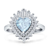 Heart Halo Natural Aquamarine Bridal Promise Ring 925 Sterling Silver