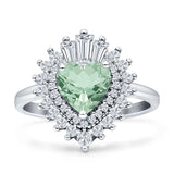 Heart Halo Natural Green Amethyst Prasiolite Bridal Promise Ring 925 Sterling Silver