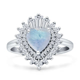 Heart Halo Natural Moonstone Bridal Promise Ring 925 Sterling Silver