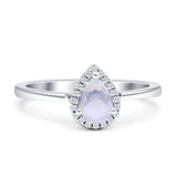 Pear Teardrop Natural Moonstone Halo Solitaire Ring 925 Sterling Silver