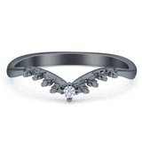 Half Eternity Cubic Zirconia Chevron Ring Wedding Band 925 Sterling Silver