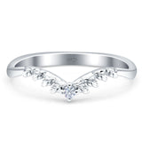 Half Eternity Cubic Zirconia Chevron Ring Wedding Band 925 Sterling Silver