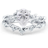 Two Piece Pear Cubic Zirconia Leaf Style Chevron Rings 925 Sterling Silver