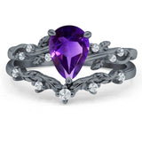 Two Piece Pear Natural Stone Chevron Ring