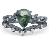 Two Piece Pear Natural Stone Chevron Ring