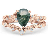 Two Piece Pear Natural Stone Chevron Ring