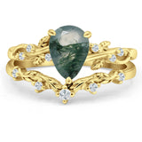 Two Piece Pear Natural Stone Chevron Ring