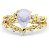 Two Piece Pear Natural Stone Chevron Ring