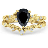 Two Piece Pear Natural Stone Chevron Ring