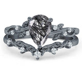 Two Piece Pear Natural Stone Chevron Ring