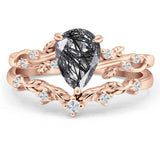 Two Piece Pear Natural Stone Chevron Ring