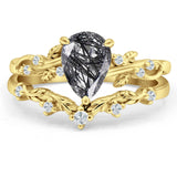 Two Piece Pear Natural Stone Chevron Ring